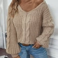 thumbnail image 2 of Women's Solid Color Pullover Sweater Autumn Winter Retro Loose Knit Balloon Sleeve Casual Comfortable Warm Fashion Top, 2 of 2