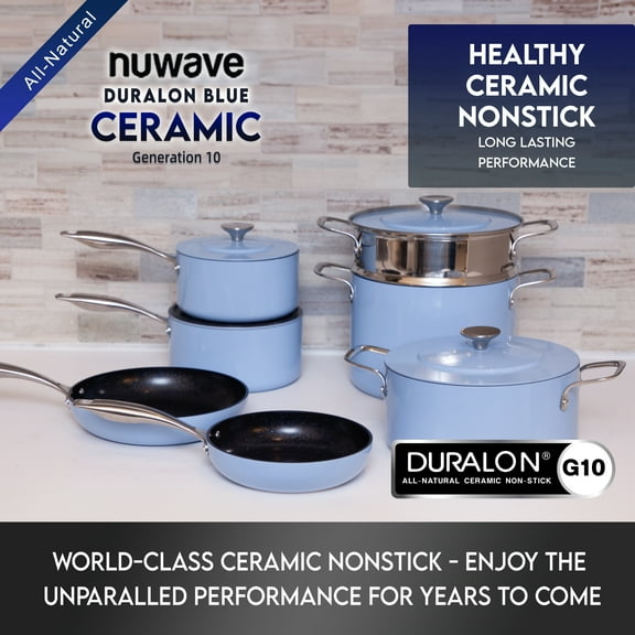 Nuwave Cookware Set - 11PC Poppy Blue Duralon Blue Ceramic Non-Stick Cookware Set