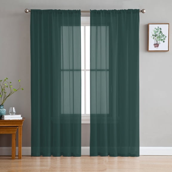 Pure Dark Green Sheer Curtains 96 Inch Length 2 Panels Set for Living Room/Bedroom, Simple Solid Color Semi Curtain Sheers Drapes Rod Pocket Curtains Window Treatment Set 52''x96''x2