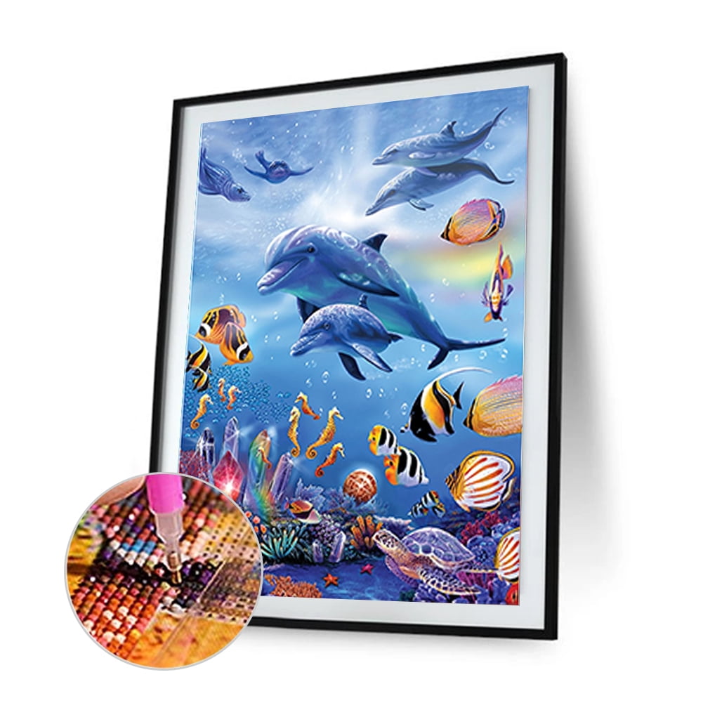 DIY Diamond 3D Painting Lovely Mermaid And Dolphin Design Embroidery Decorations