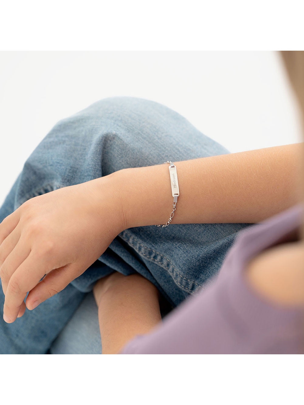6" Identification Bracelet Kids / Girls Bracelet Rondel Link - Sterling Silver