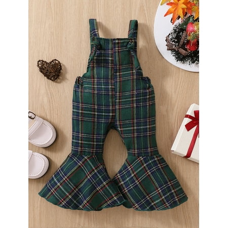 

Ma&Baby Toddler Baby Girls Christmas Sleeveless Overalls Suspender Pants Plaid Flare Pants Romper Outfit