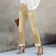 thumbnail image 4 of LWavelet Women High Waisted Cropped Straight Jeans Khaki Washed Distressed Frayed Hem Denim Pants Casual Streetwear Trousers Earthy Yellow 2XL, 4 of 6