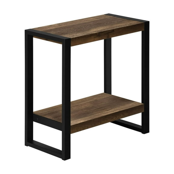 Industrial 2-Tier Accent Table, Brown Laminate & Black Metal, Side Table for Living Room, Bedroom Entryway