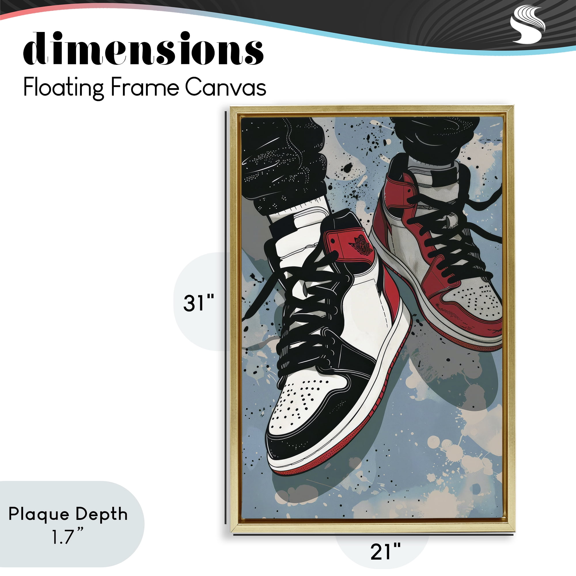 Stupell Industries Casual Streetwear Sneakers Gold Framed Floater Canvas Wall Art, design by Ray Powers