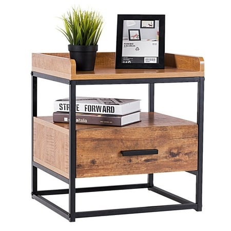 - Gymax 2-Tiers End Side Sofa Table Metal Nightstand Storage Display Bedroom W/1 Drawer