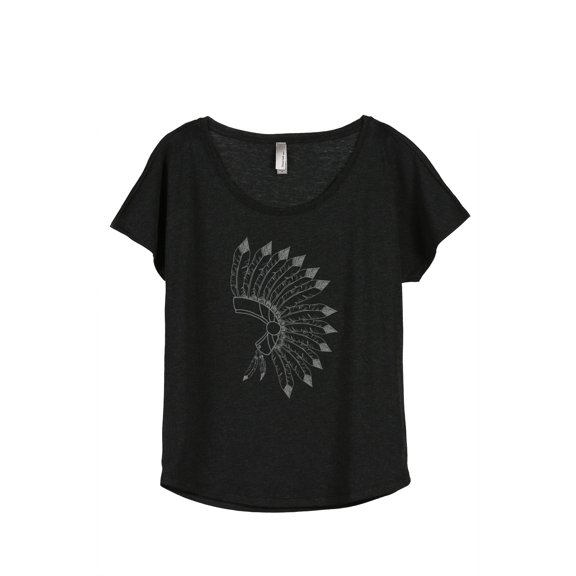 Thread Tank Chieftain War Bonnet Women's Relaxed Slouchy Dolman T-Shirt Tee Heather Black Small