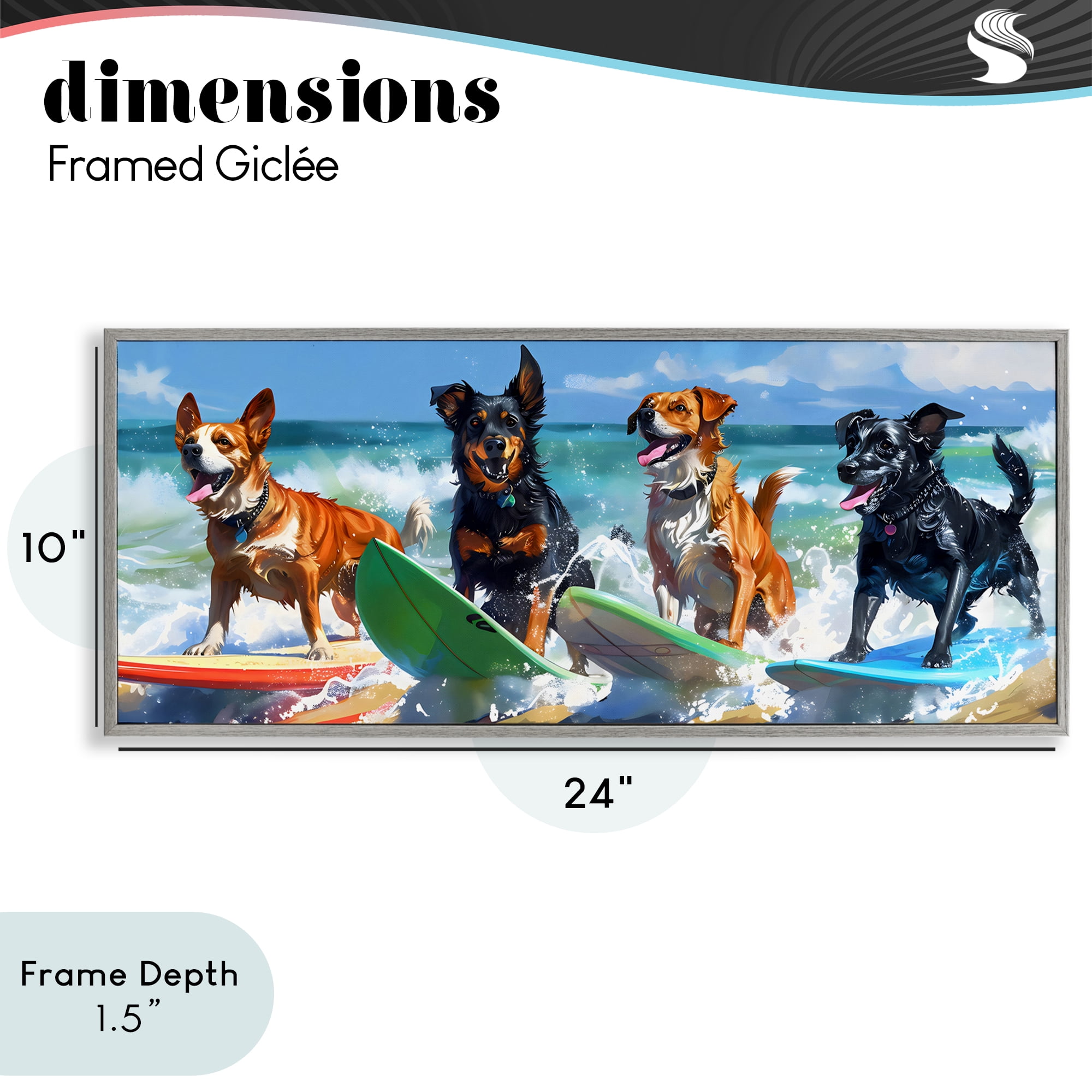 Stupell Industries Dogs on Surfboards Summer Fun Gray Framed Giclee Art, design by Creative Studio