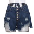 thumbnail image 4 of Xixinqiwan Women's Stretchy Ripped Denim Shorts High Waist Button Down Frayed Raw Hem Jeans Shorts with Pockets, 4 of 8