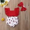 thumbnail image 5 of EYIIYE Barboteuse Sans Manches à Volants Imprimé Cerise pour Bébé Filles Grand Nœud avec Bandeau, 5 of 5