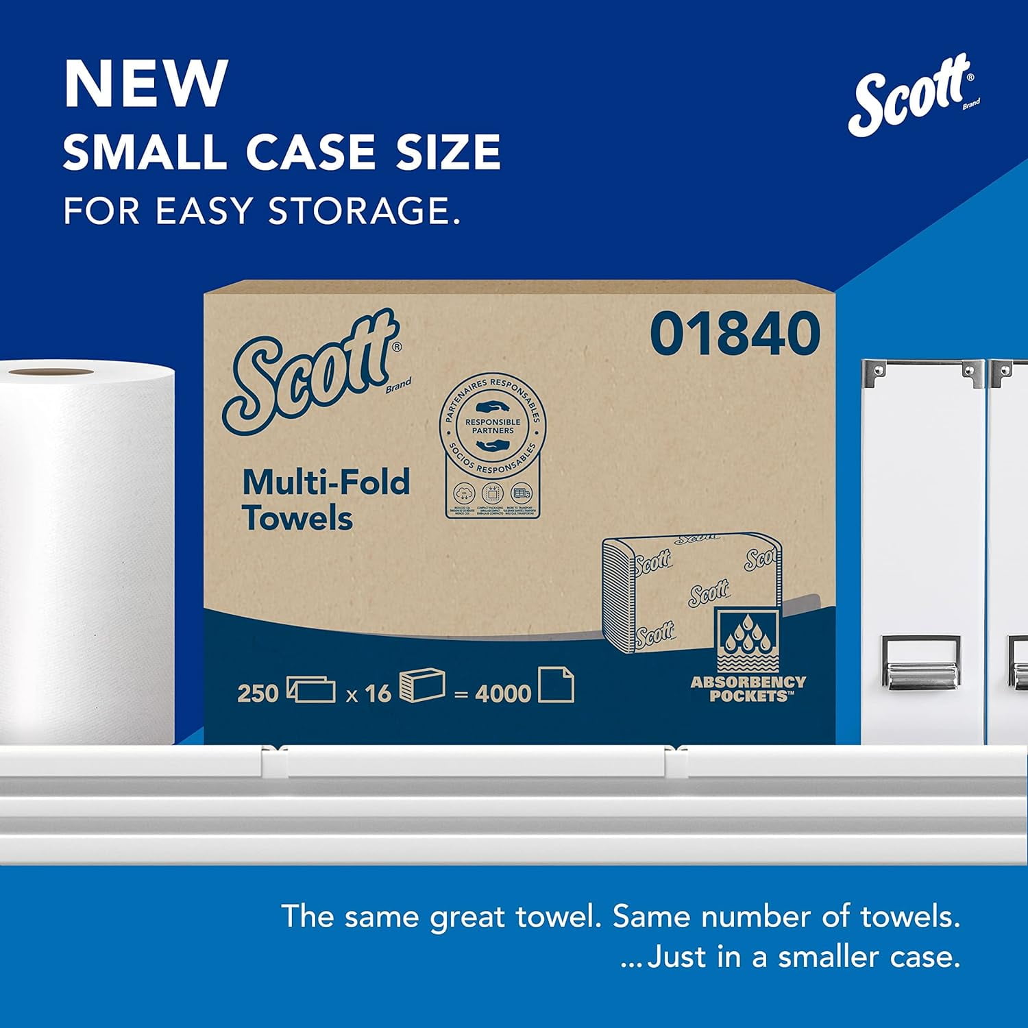 Kimberly-Clark Scott Multifold Paper Towels, Bulk, 9.2" x 9.4" sheets, White, 250 Sheets/Pack, 16 Packs/Case
