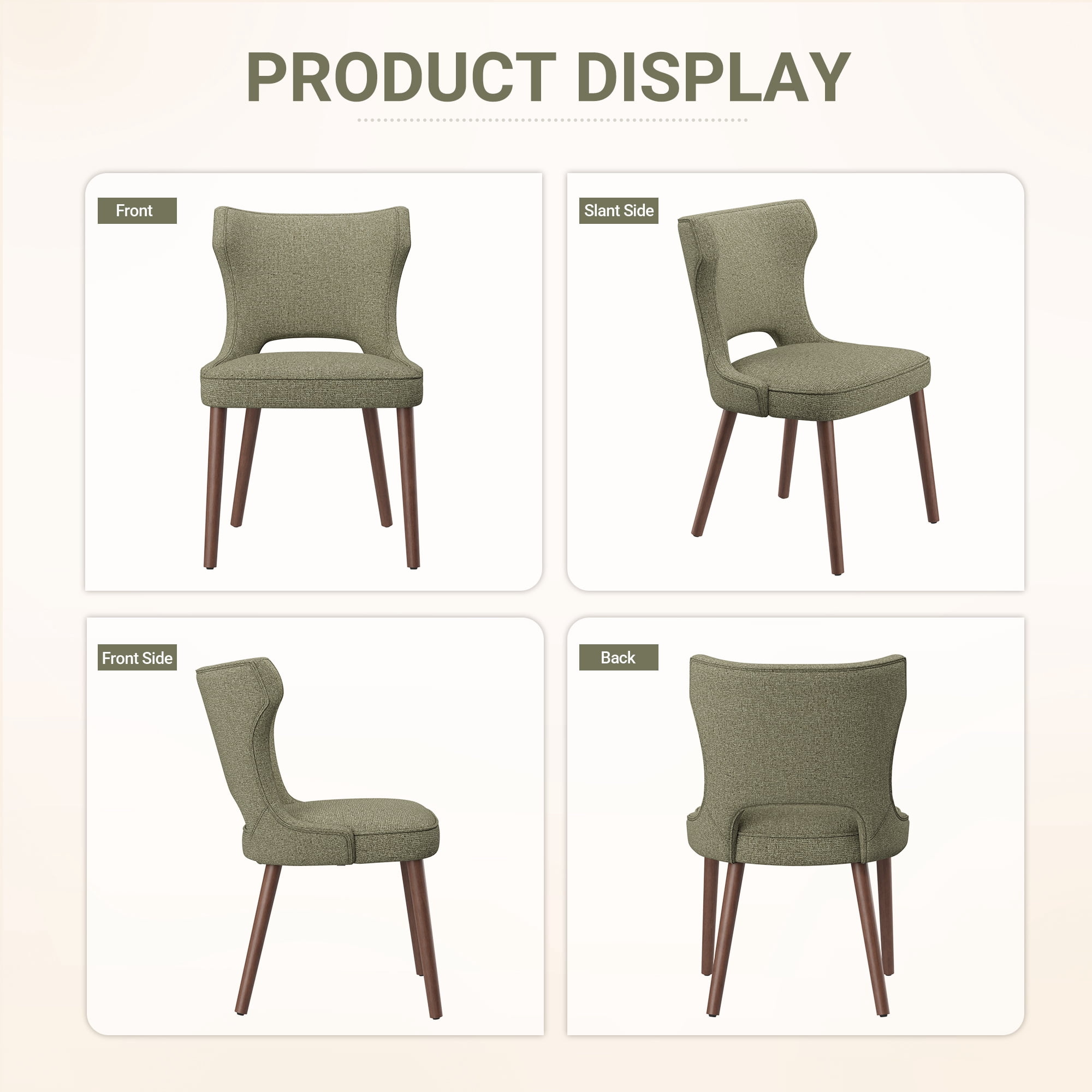 EOP Modern Fabric Upholstered Dining Chairs Set of 4, Wingback Dining Side Chairs with Solid Wood Legs, Farmhouse Dining Room Chairs for Dining Kitchen Living Room, Green