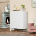 thumbnail image 7 of Elegant Metal Locker Cabinet with 2 Doors, Metal Accent Cabinets with 2 Adjustable Shelves, Sideboard for Kitchen Living Room Hallway Entryway,White, 7 of 7