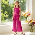 thumbnail image 2 of Nwiuh Girls Clothing Set Casual Clothes Sleeveless Back Tank Crop Top and Wide Leg Pants with Pocket Outfits Hot Pink for Size 11-12 Years, 2 of 7