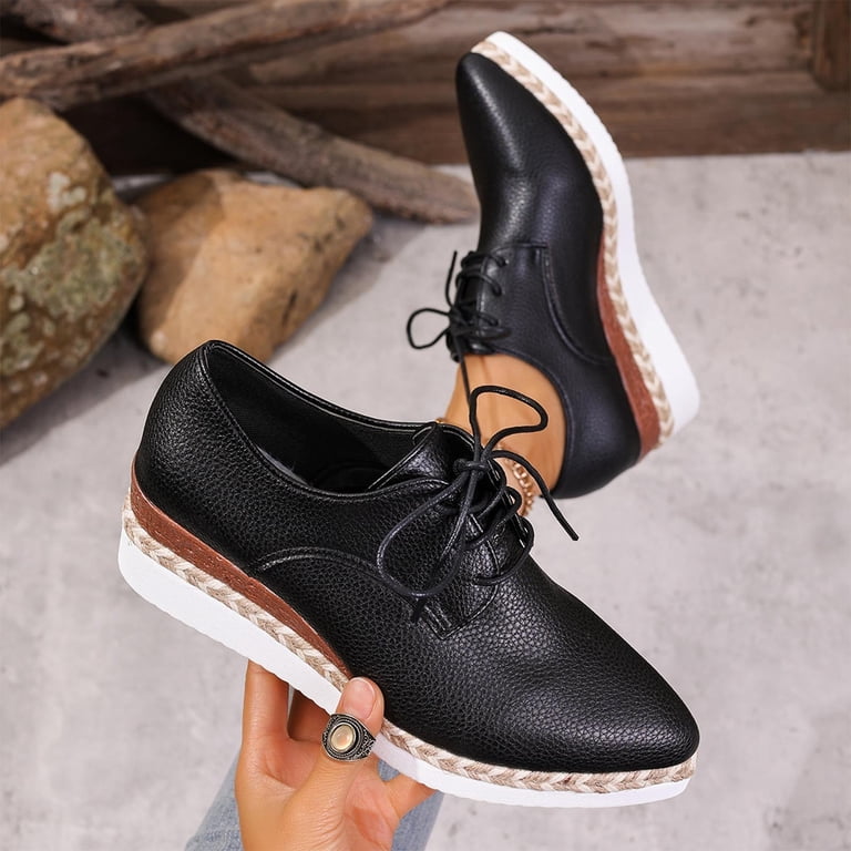 black lace up dress shoes womens Miluxas Women Shoes,Slip Resistant,Leather Upper,Platform Casual Comfort Work office Dressy Business for Women 7.5(40), Women's Size:MC On Flats party-2025 90s floral dress Vintage