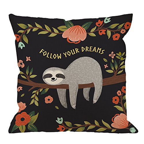 Sloth Throw Pillow Covers Decorative by HGOD Designs Follow Your Dreams Throw Pillow Cute Baby Sloth On The Tree Cotton Linen Square Pillow Case for M