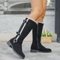 thumbnail image 5 of Women Sherpa Trim Knee High Winter Boots, Metal Buckle Side Zip Suede Tall Boots, Low Block Heel Warm Lined Long Boots Black 9(42), 5 of 6