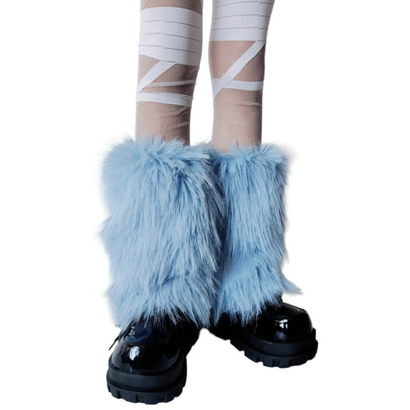 Osdhezcn Fashionable Furry Blue Leg Covers for Winter Warmth and Themed Event Women's Fuzzy Plush Leg Warmers Boot Cuffs Socks