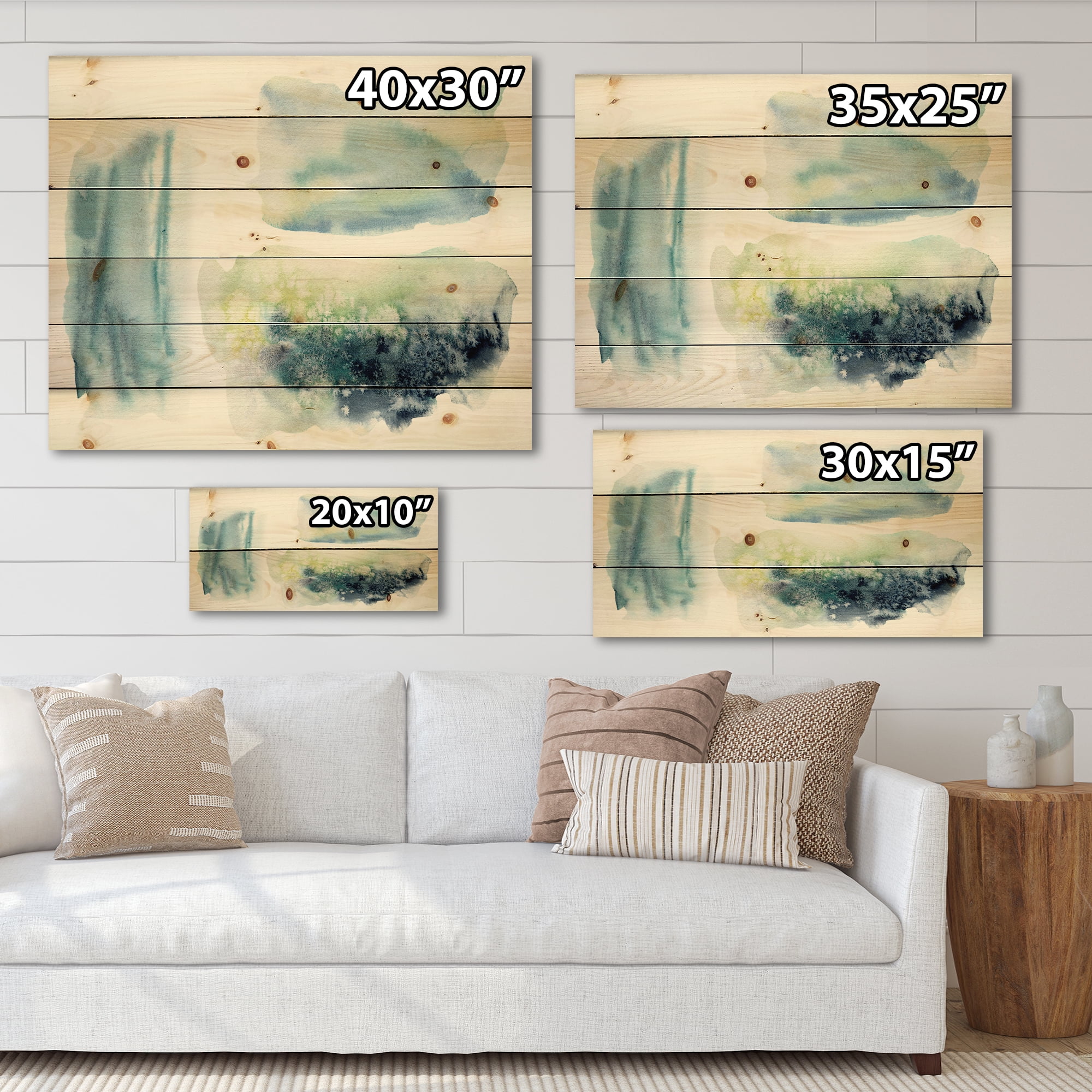 Designart 'Abstract Clouds Underwater' Modern Print on Natural Pine Wood