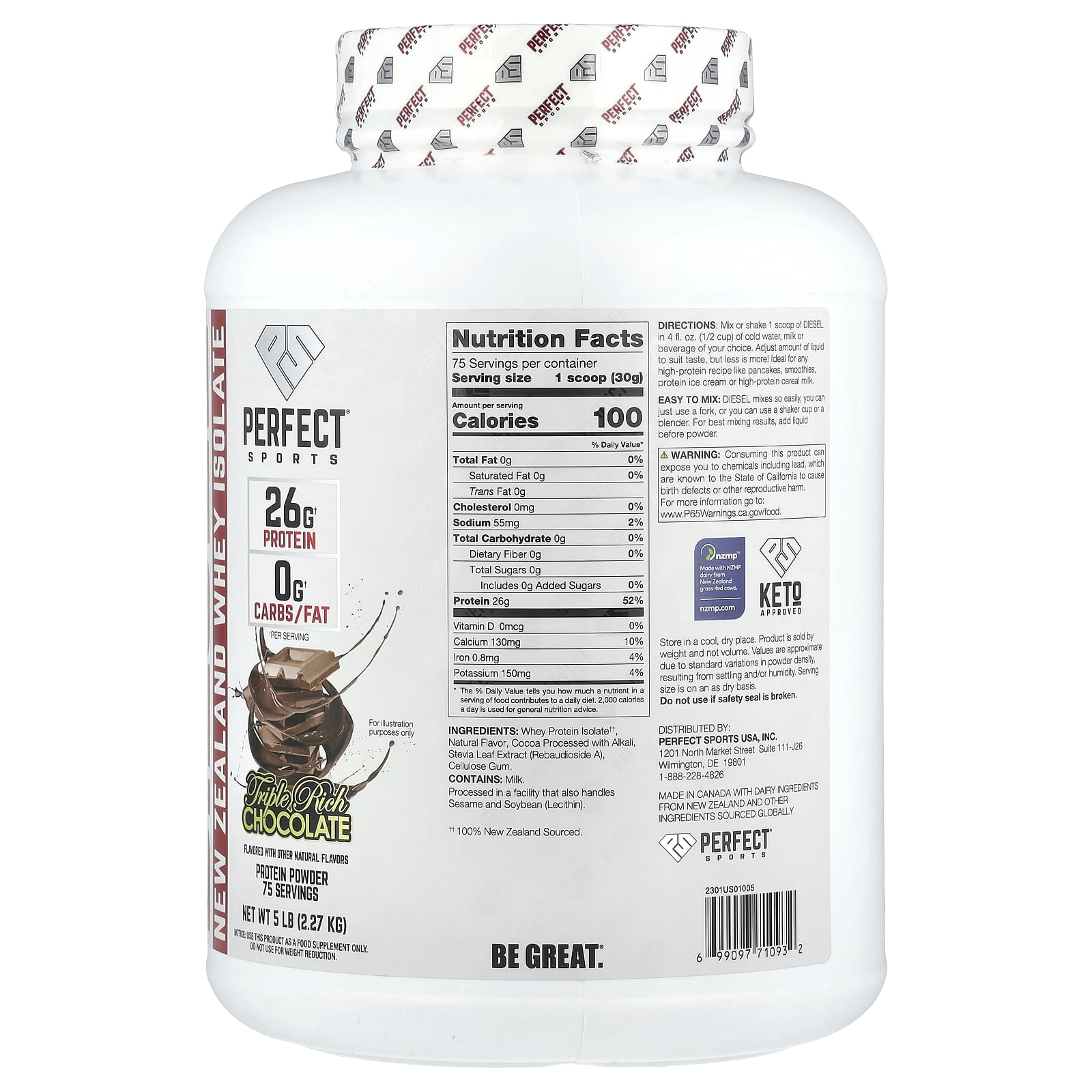 PERFECT SPORTS Diesel 100% New Zealand Whey Isolate - 5lbs Triple Rich Dark Chocolate