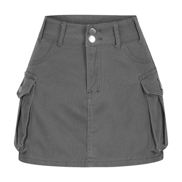 SDNall Jupe Courte à Taille Haute avec Fermeture Éclair et Boutons, Été, Unie, Poches Irrégulières, Jupe, Vêtements d'Été pour Femmes, Jupes pour Femmes, Jupes pour Femmes Courtes