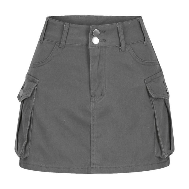 FAIWAD Jupe Cargo Décontractée pour Femmes Été Taille Haute Jupe Mini Portefeuille Couleur Unie avec Poches à Rabat