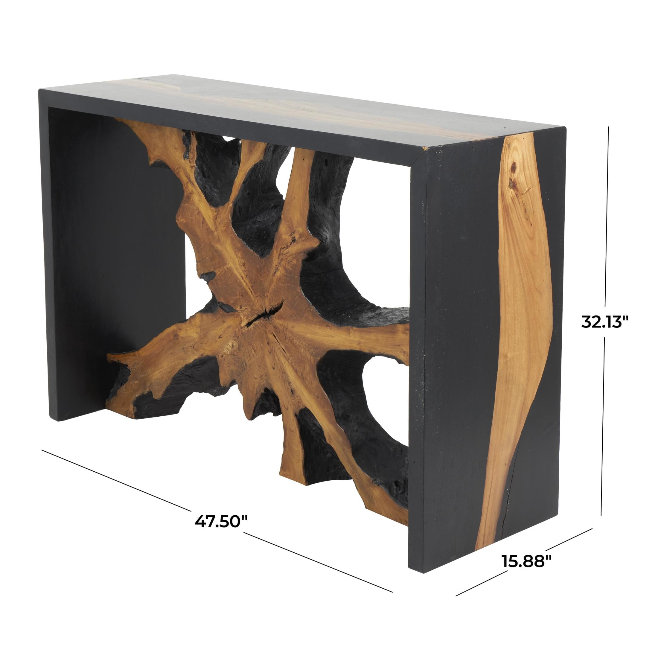 DecMode 48" x 32" Brown Teak Wood Handmade Console Table with Black Framing, 1-Piece
