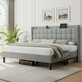 thumbnail image 4 of Feonase Full Size Bed Frame with Charging Station，Upholstered Platform Bed Frame with Wingback Storage Headboard, No Box Spring Needed,Light Grey, 4 of 8