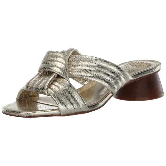 Vince Camuto Women's Lomala Quilted Kitten Heel Sandal, Light Gold, 5.5 M