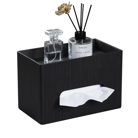ZDM Rectangular Tissue Box Cover with Storage Tray, PU Leather Tissue Box Holder for Bathroom Vanity Countertop Night Stands Bedroom Office Desk, Stylish Tissue Holder Decorative Organizer (White)