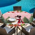 thumbnail image 6 of Pink Christmas Round Tablecloth, Fitted Table Cover with Elastic for 45"-54" Round Tables, Xmas Tree Ball Snowflake Winter Gifts Table Cloth Outdoor Indoor Dinning Party Waterproof Tablecloths, 6 of 7