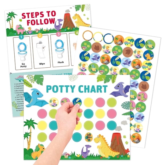 Potty Training Sticker Chart for Toddlers Dinosaurs Potty Chart with Stickers, 4 Sticker Sheet 1 0 Chart 20 Glue Point, Potty Sticker Chart for Toddlers