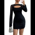thumbnail image 3 of Vestido de para Mujer, Brillante, de Larga, Cuello Redondo, Ajustado, para Fiestas y Clubes Nocturnos. Negro S, 3 of 9