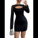 thumbnail image 3 of Vestido de para Mujer, Brillante, de Larga, Cuello Redondo, Ajustado, para Fiestas y Clubes Nocturnos. Negro M, 3 of 9