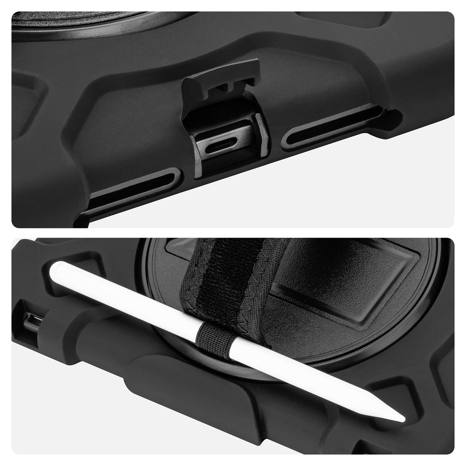 Vena For Apple iPad Mini 7 Case with Pencil Holder, iPad A17 Pro Case with 360° Rotating Hand Strap Stand, iPad Mini 6 Case Cover, Black