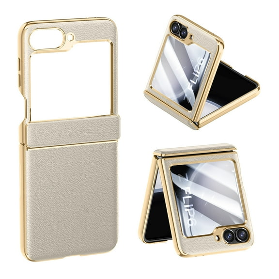 Decase Anti-Scratch Flip Case Compatible with Samsung Galaxy Z Flip 6, Fashionable Slim Leather Case with Built-in Hinge Protection and Screen Protector,Shockproof Protective Cover for Flip6,Titanium