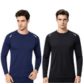 thumbnail image 4 of Taigaofy 2 Pack Men's Long Sleeve Workout Shirts Sun Protection Tee Moisture Wicking Quick Dry Athletic Gym Workout T Shirts Light Black Navy 2XL, 4 of 8