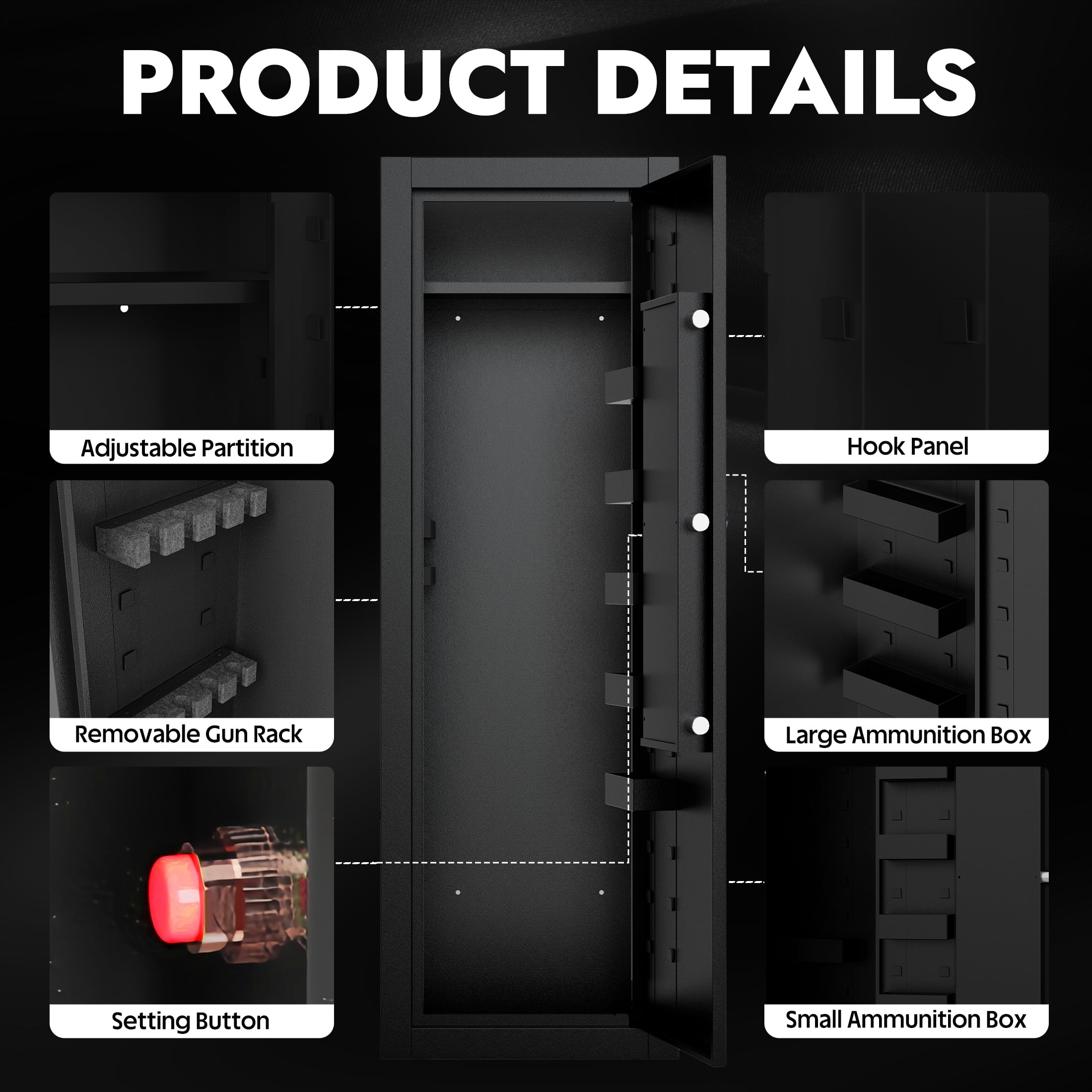 KAER 13-15 Biometric Gun Safe, Quick Access Assembled Gun Safe for Rifle and Pistol, Large Heavy-Duty Gun Cabinet for Shotgun with Removable Shelf & Gun Rack, Black