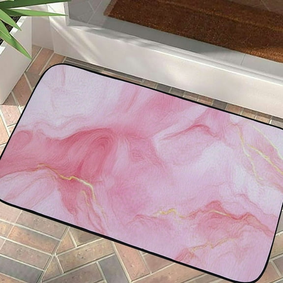 Qinduosi Pink Kitchen and Door Rug Non Slip Kitchen Anti Fatigue Mat Modern Abstract Marble Kitchen Floor Mat Gold Kitchen Comfort Rug for Kitchen Floor 19.68*39.37 in