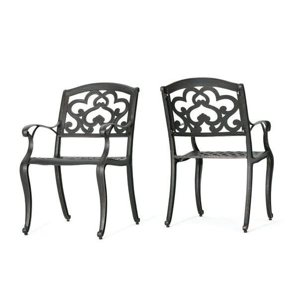 Outdoor Cast Aluminum Dining Chairs (Set of 2) Shiny Copper
