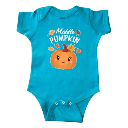 

Inktastic Middle Pumpkin with Fall Leaves Gift Baby Boy or Baby Girl Bodysuit