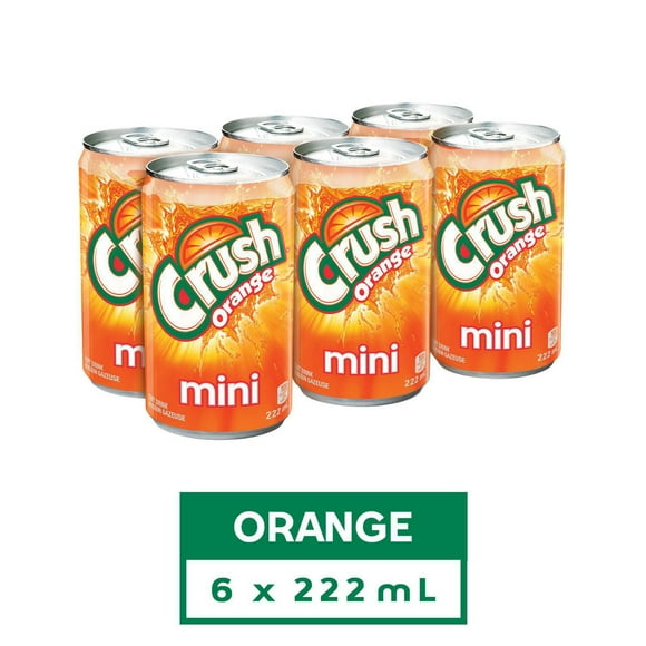 Crush Orange Soft Drink 6 x 222 mL, Mini Cans, 6x222mL
