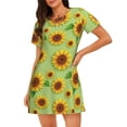 thumbnail image 1 of Saiise Motif Feuilles de Tournesol Chemise de Nuit à Manches Courtes Col Rond Mignonne Robe de Nuit Confortable, 1 of 6