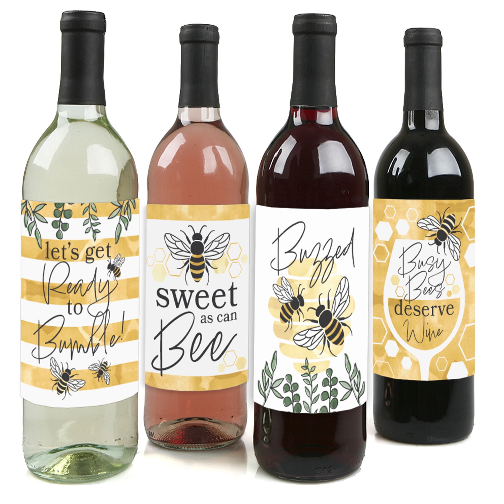 Big Dot Of Happiness 30th Birthday Wine Bottle Labels - Pink Rose Gold Stickers (Set Of 4)