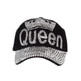 thumbnail image 2 of Womens Queen w/ Crown Stones Distressed Baseball Cap - Black, 2 of 2