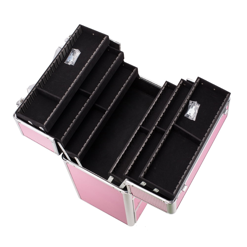 4 Tier Lockable Cosmetic Makeup Train Case with Extendable Trays, Pink