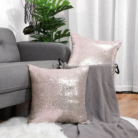 2pcs Decorative Square Shiny Comfy Sequin Throw Couch Pillow Cover