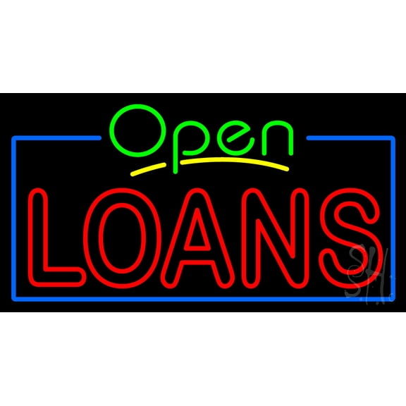 Green Open Red Double Stroke Loans LED Neon Sign 13 x 24 - inches, Black Square Cut Acrylic Backing, with Dimmer - Bright and Premium built indoor LED Neon Sign for Defence Force.