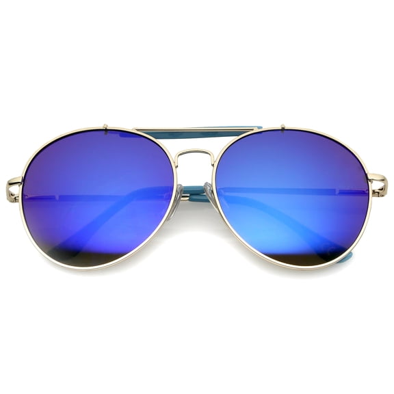 sunglassLA - Oversize Double Nose Bridge Round Colored Mirror Lens Aviator Sunglasses 58mm - 58mm