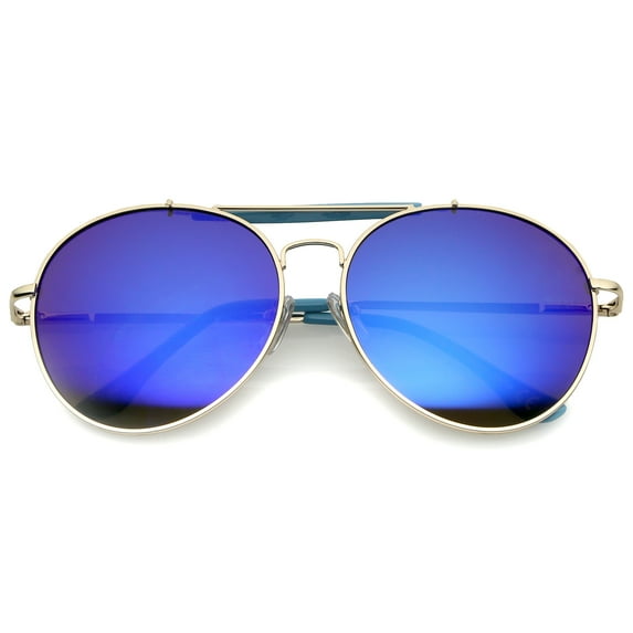 sunglassLA - Oversize Double Nose Bridge Round Colored Mirror Lens Aviator Sunglasses 58mm - 58mm